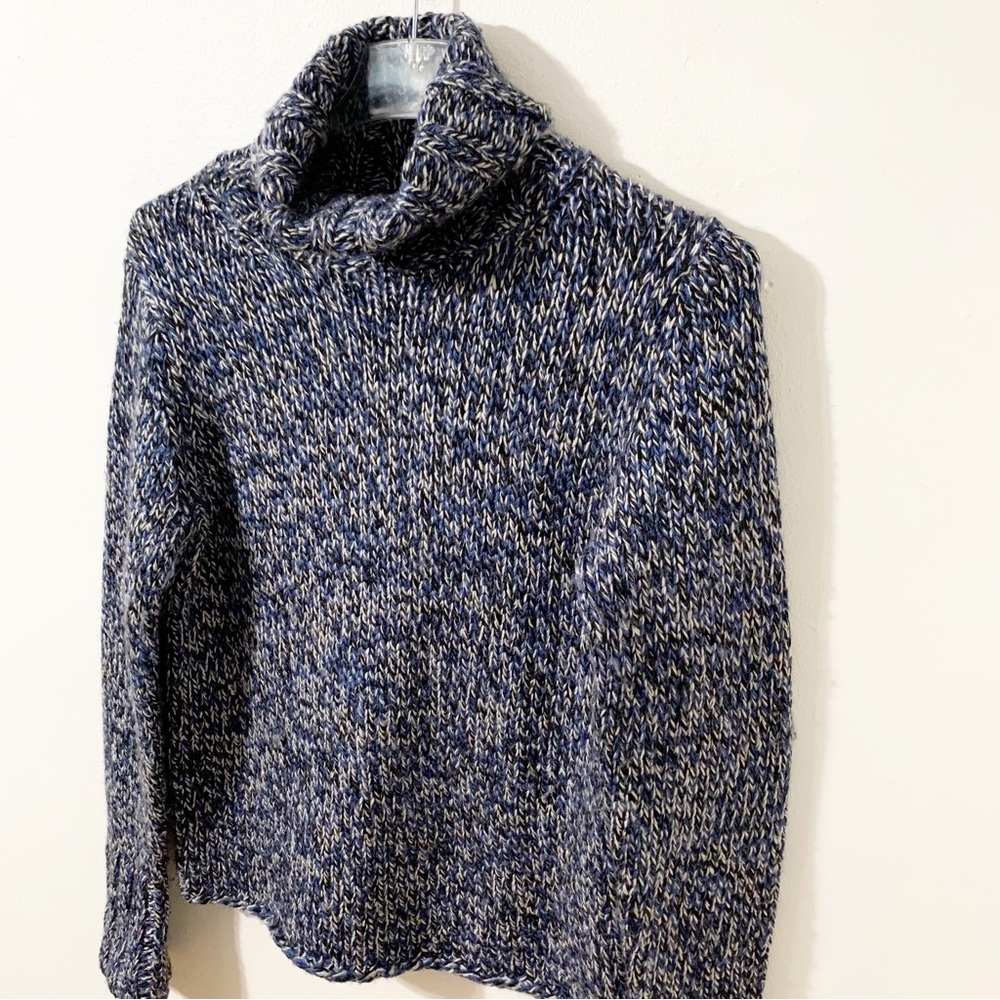 Vintage Y2K 2001 GAP Wool Blend Chunky Knit Turtleneck Sweater Women L Blue Marl - Picture 2 of 9